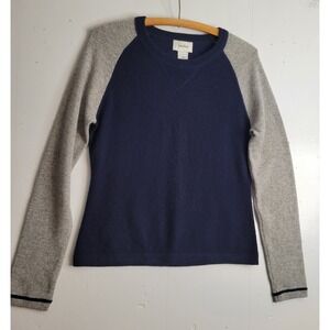 Neiman Marcus 100% Cashmere Sweater Womens Medium Navy Gray Colorblock Raglan
